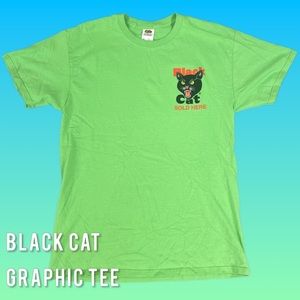 Fruit Of The Loom Black Cat Staff Neon Green Graphic Shirt Men's Medium